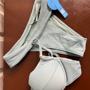 Cupshe Ribbed Bikini Set in Soft Green
